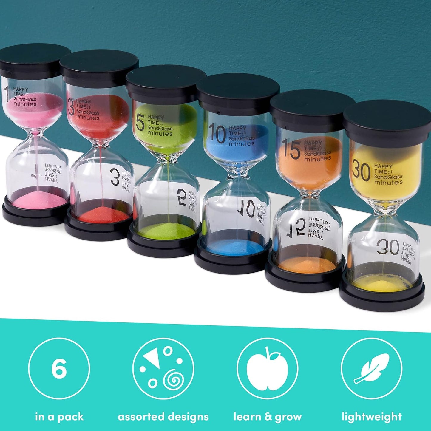 Pack of 6 Hourglass Sand Timers (1-30min)