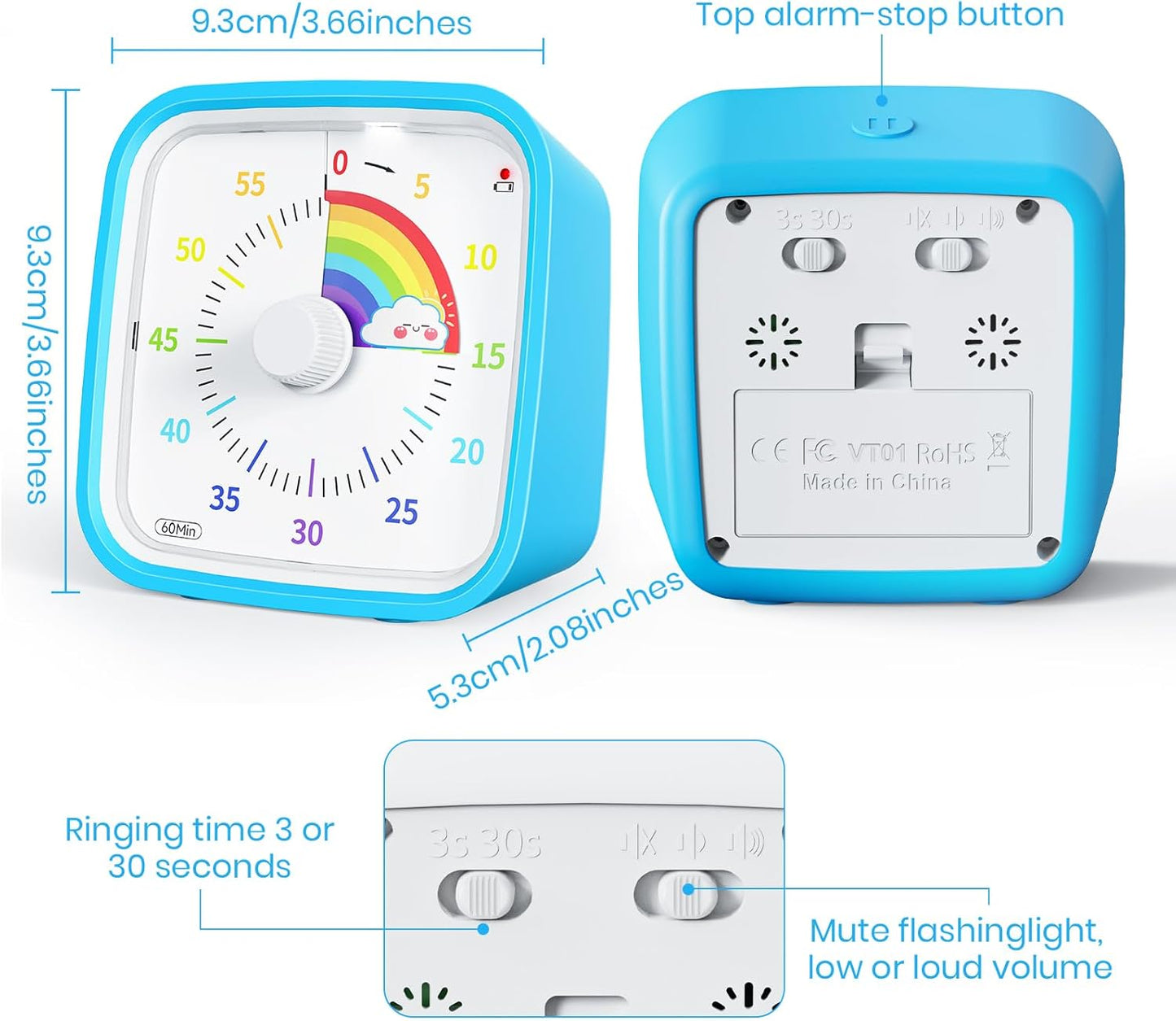 60-Minute Visual Timer (Blue Rainbow)