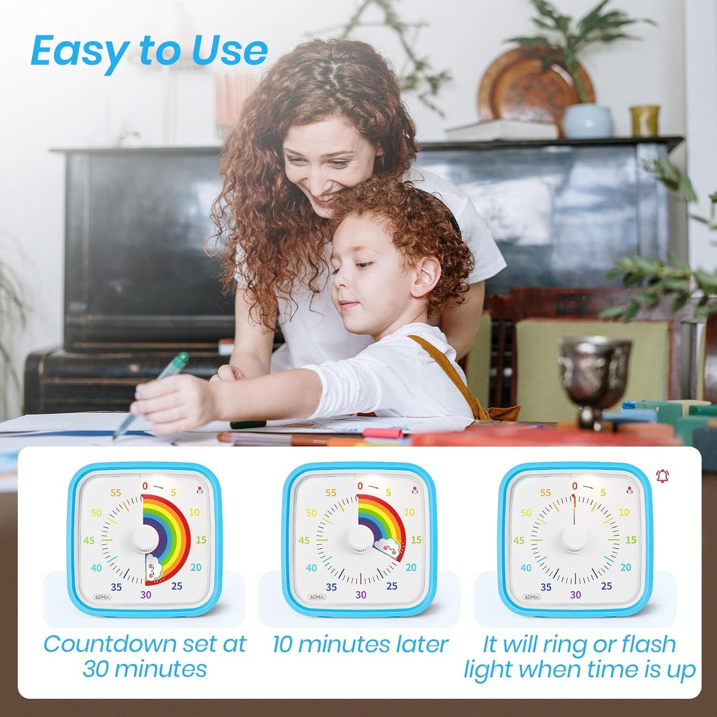 60-Minute Visual Timer (Blue Rainbow)