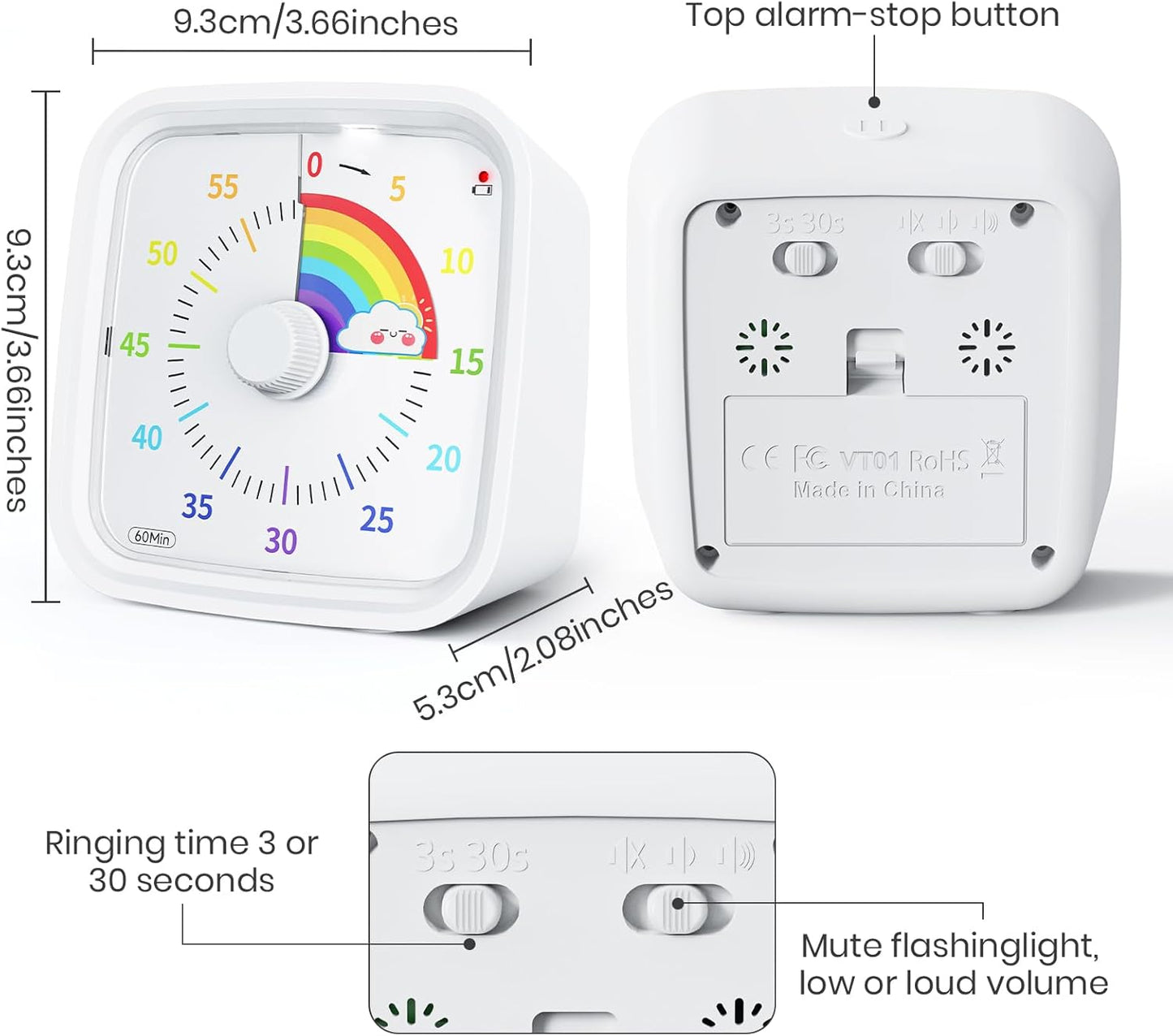60-Minute Visual Timer (White Rainbow)