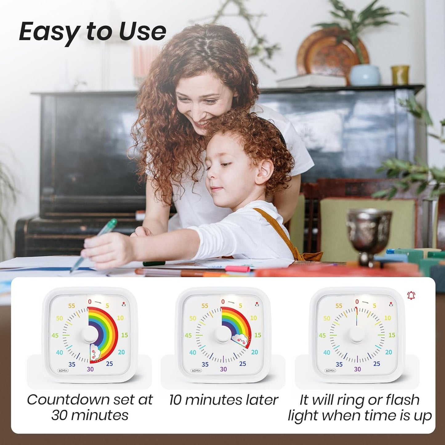 60-Minute Visual Timer (White Rainbow)