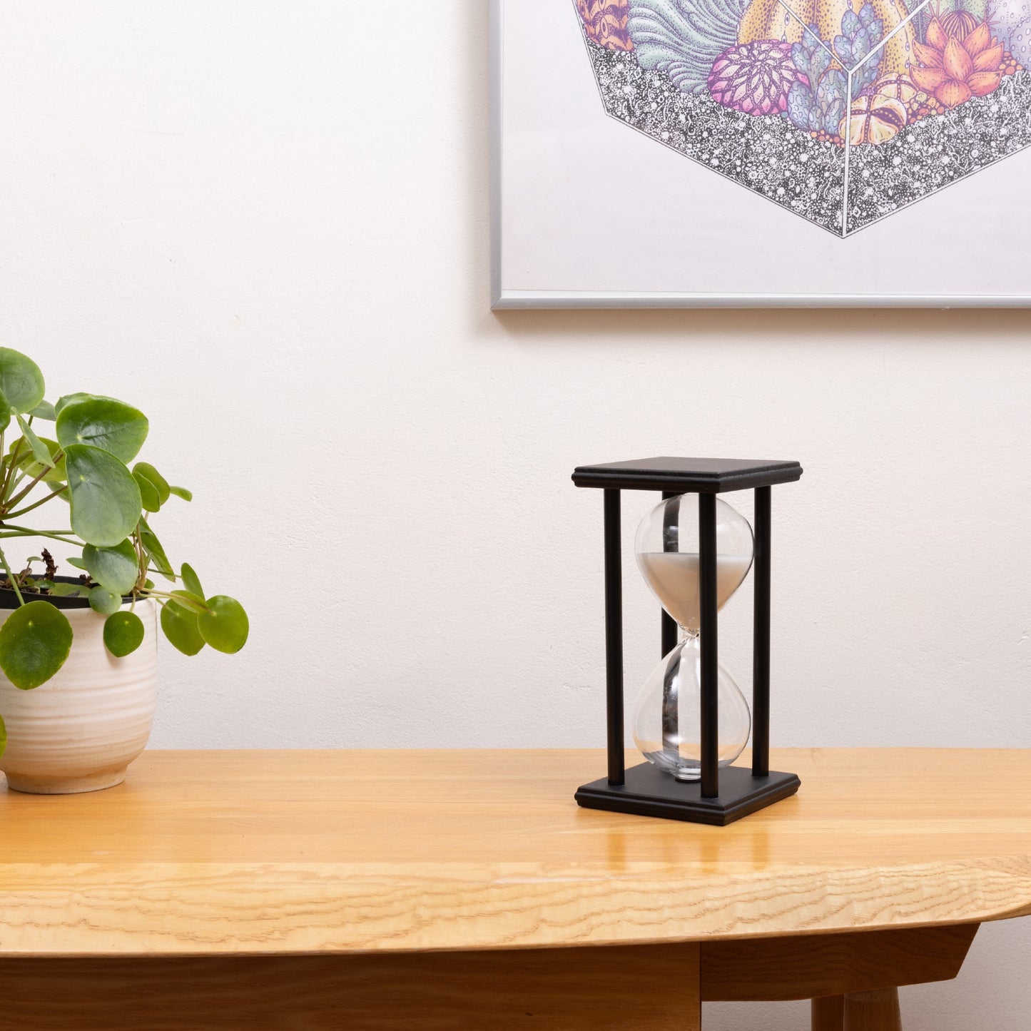 wood frame sand timer white sand