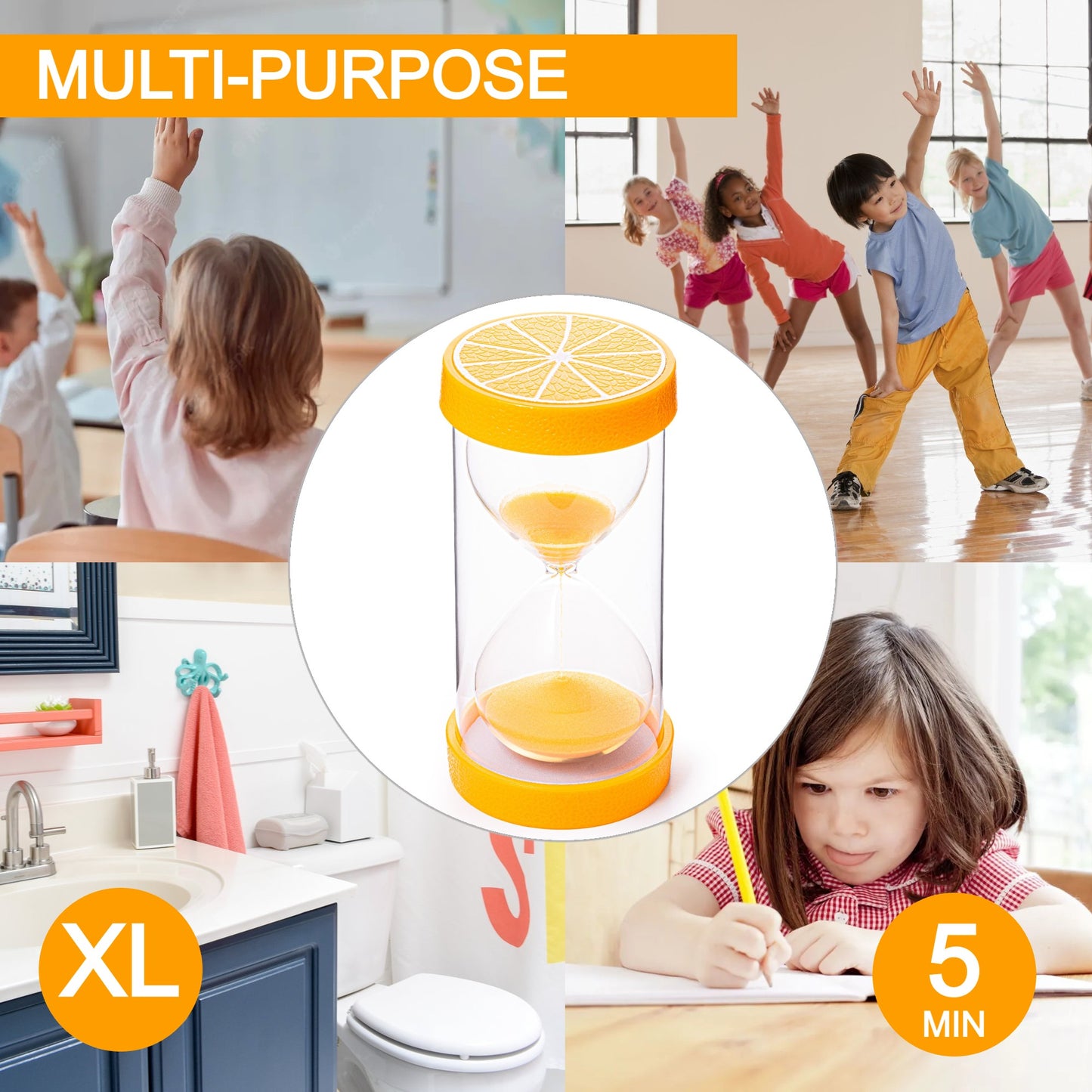 Jumbo Fruit Sand Timers for Kids (5 Min - Orange)