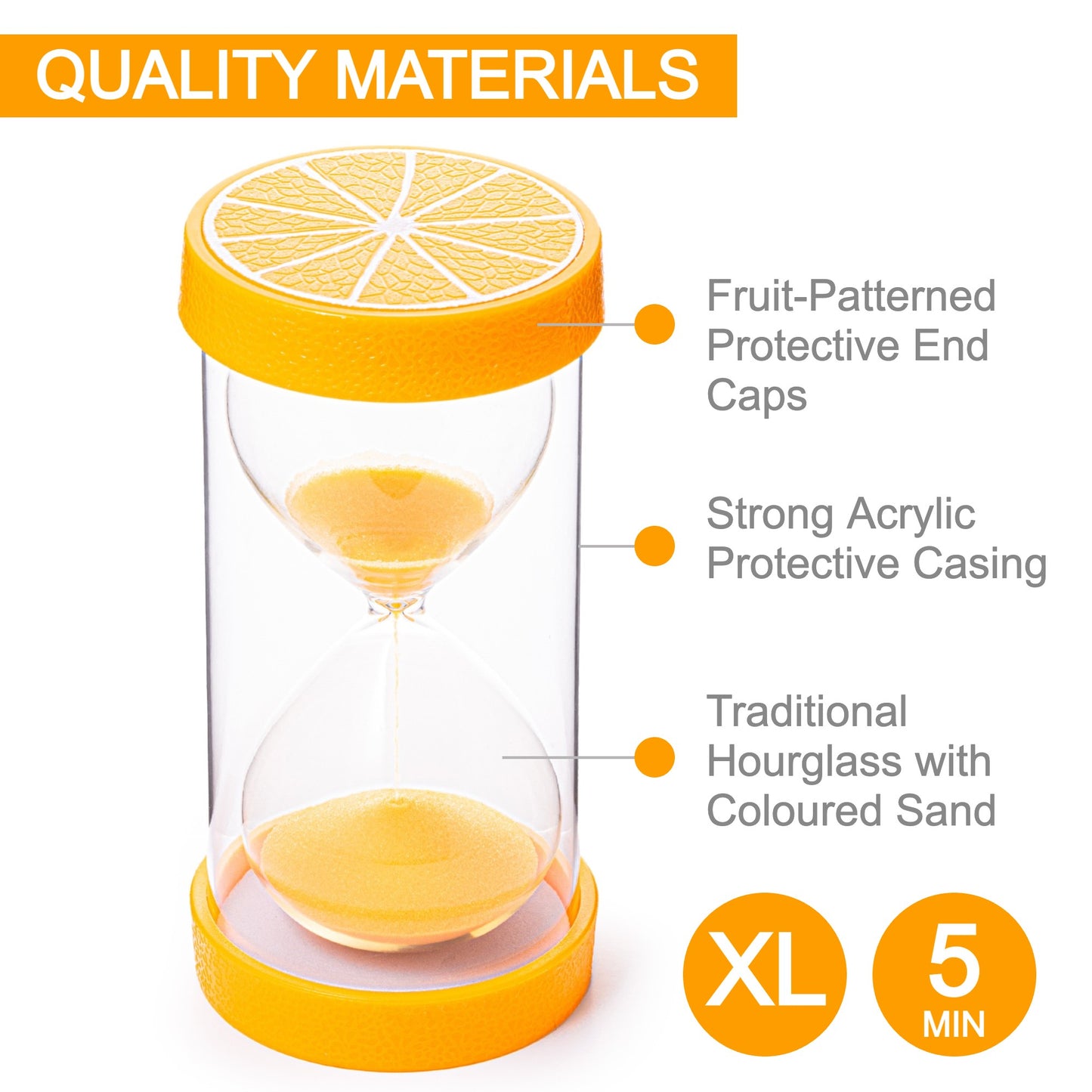 Jumbo Fruit Sand Timers for Kids (5 Min - Orange)