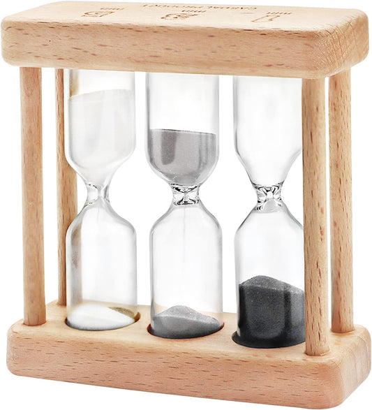 1-3-5 Minute Sand Timer Hourglass with Wooden Frame - Grey