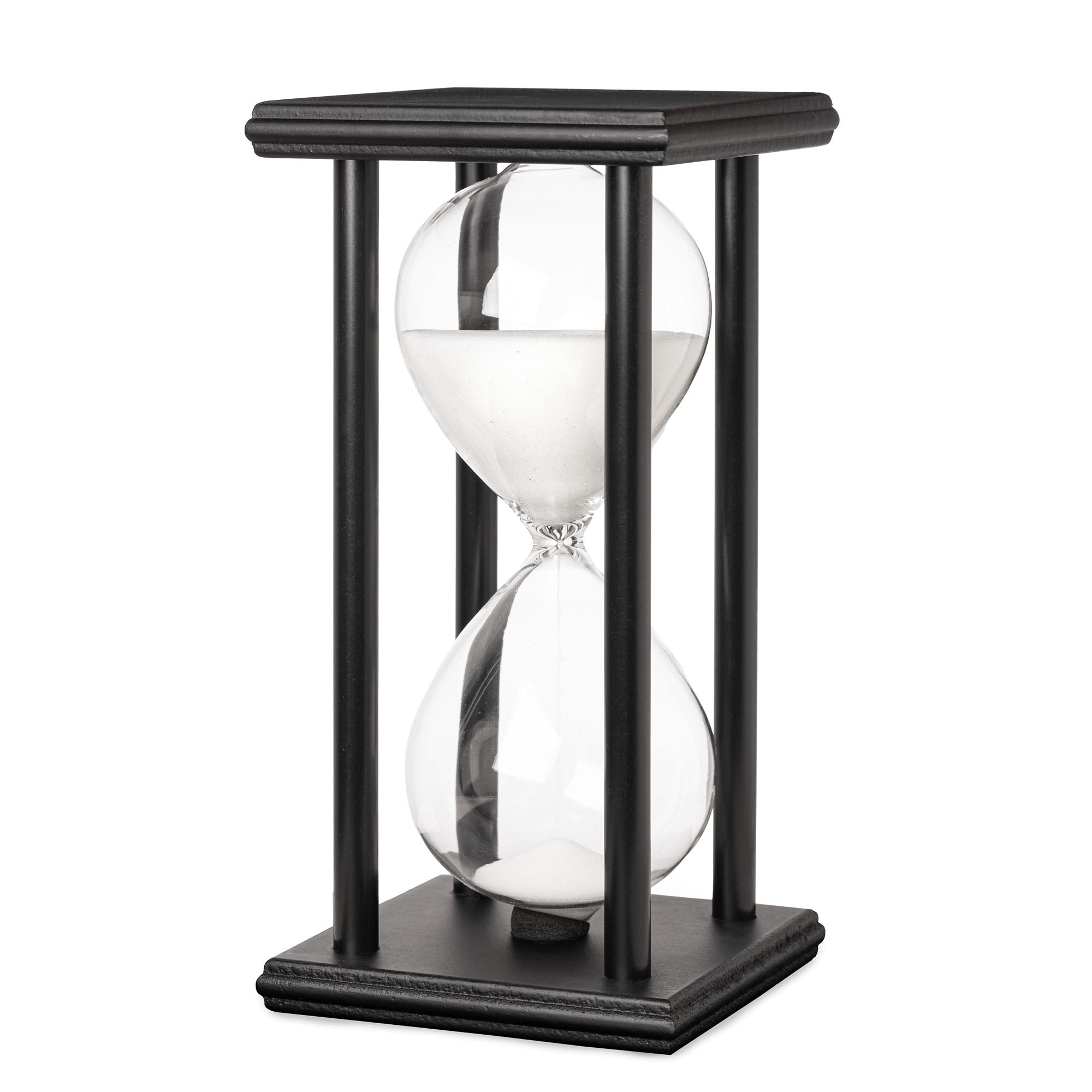 Elegant Black Wood Frame Sand Timer with White Sand (1 Hr) – Sand Timers