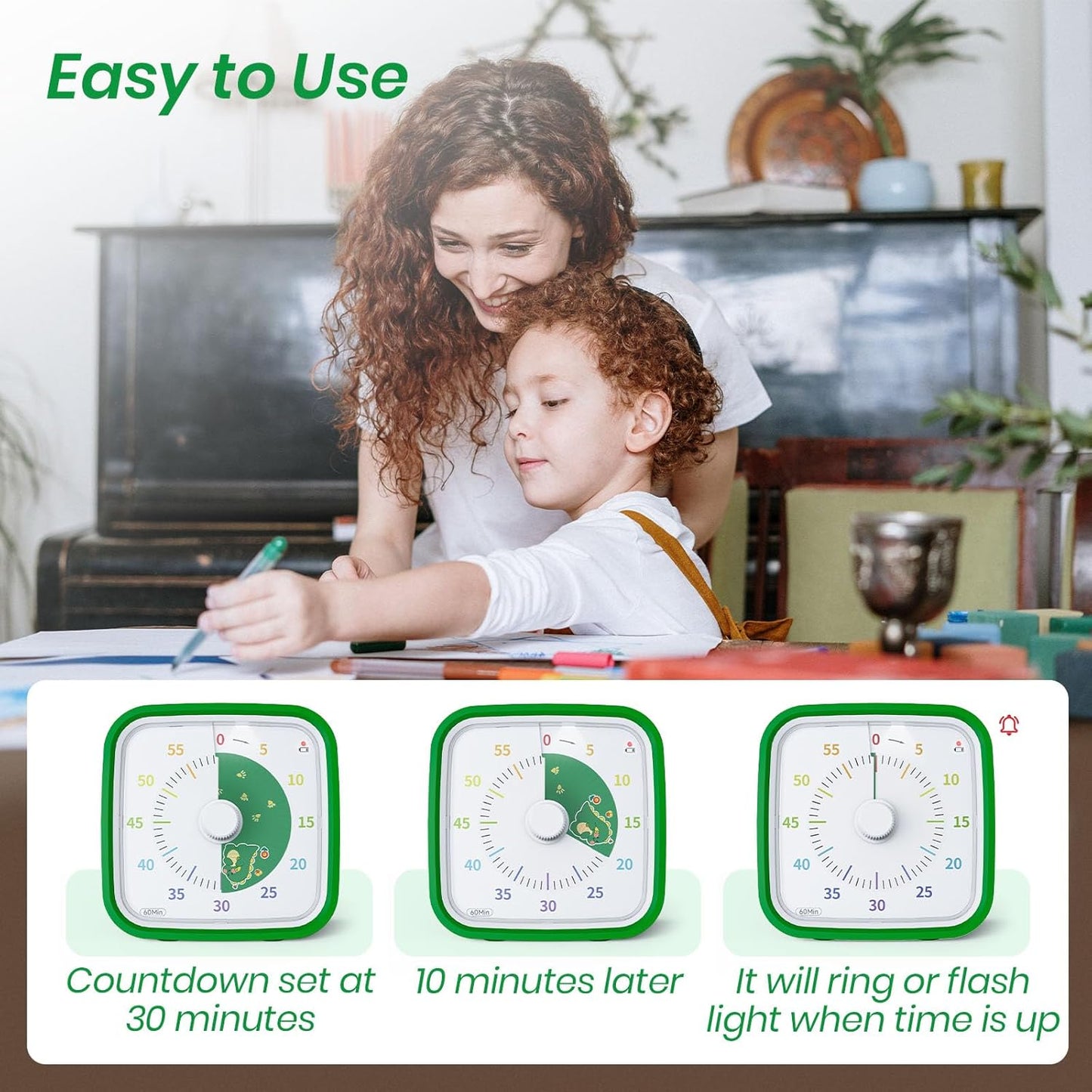 60-Minute Visual Timer (Green Dinosaur)