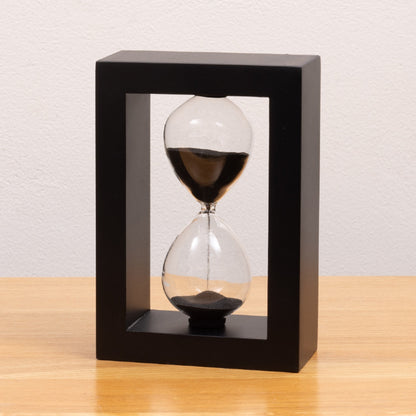 black wood frame sand timer 