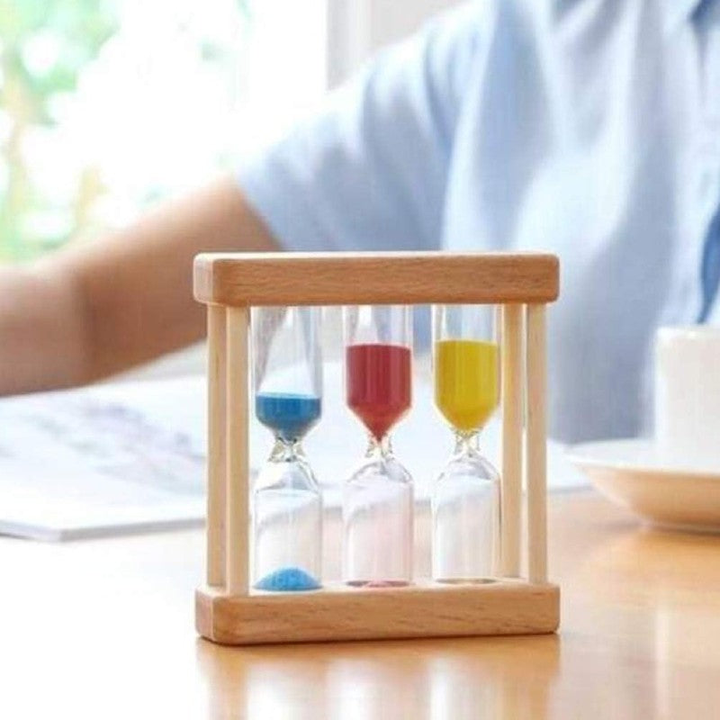 1-3-5 Minute Sand Timer Hourglass with Wooden Frame - Multicolour